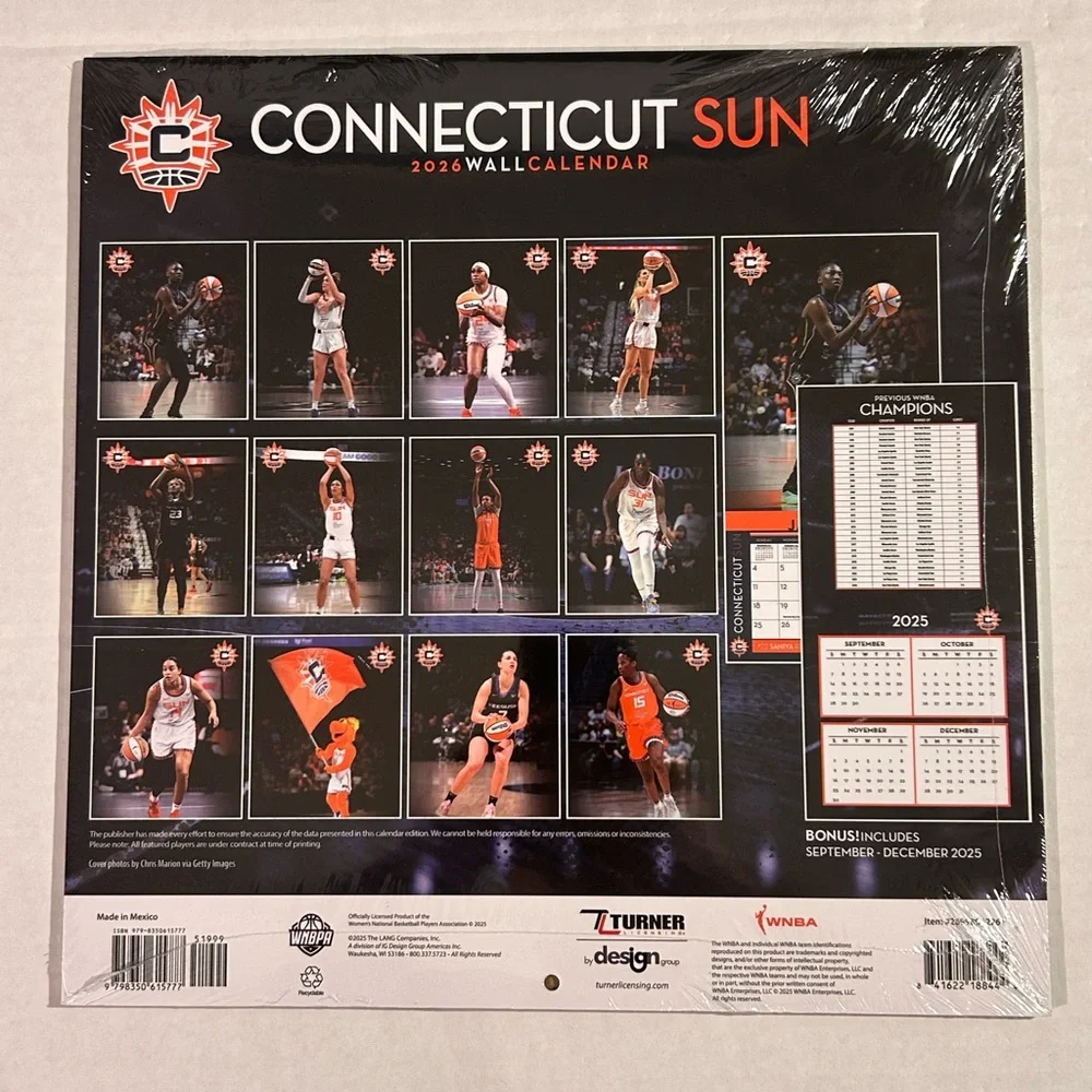 New Sealed Connecticut Sun 2026 Wall Calendar WNBA Turner Licensing Design Group